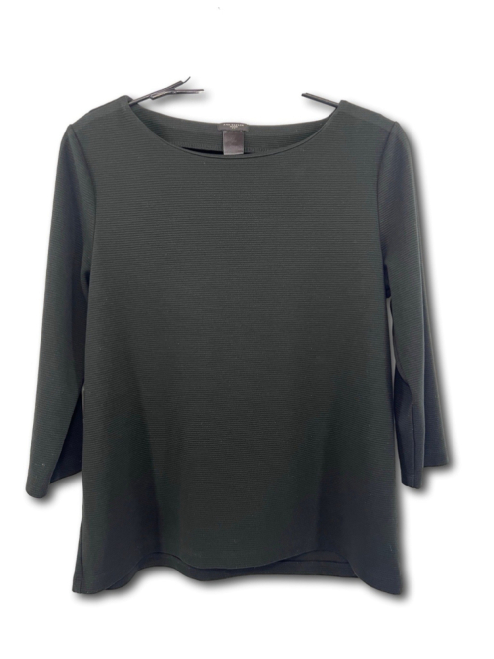 Ann Taylor Blouse Horizontal Texture Ribbed 3/4 Sleeves Black Woman’s PM